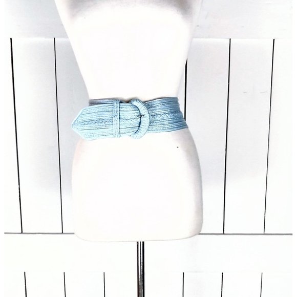 Accessories - Vintage wide light blue woven braided wide straw belt